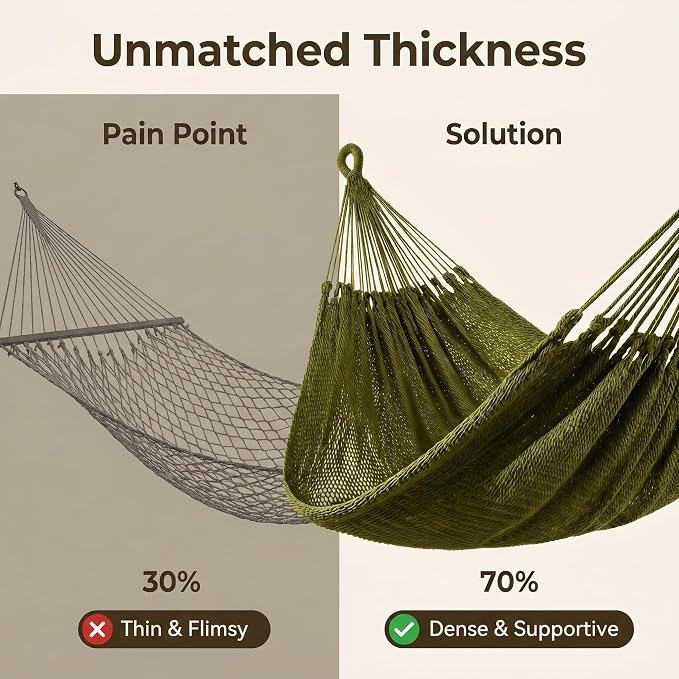 Handwoven Mayan Hammock with Carry Bag, 2 Person Family Size Cotton Nylon Rope Hammock, 500 lb Capacity, Portable Handmade Hammock for Camping, Backyard, Porch, Indoor Outdoor Use