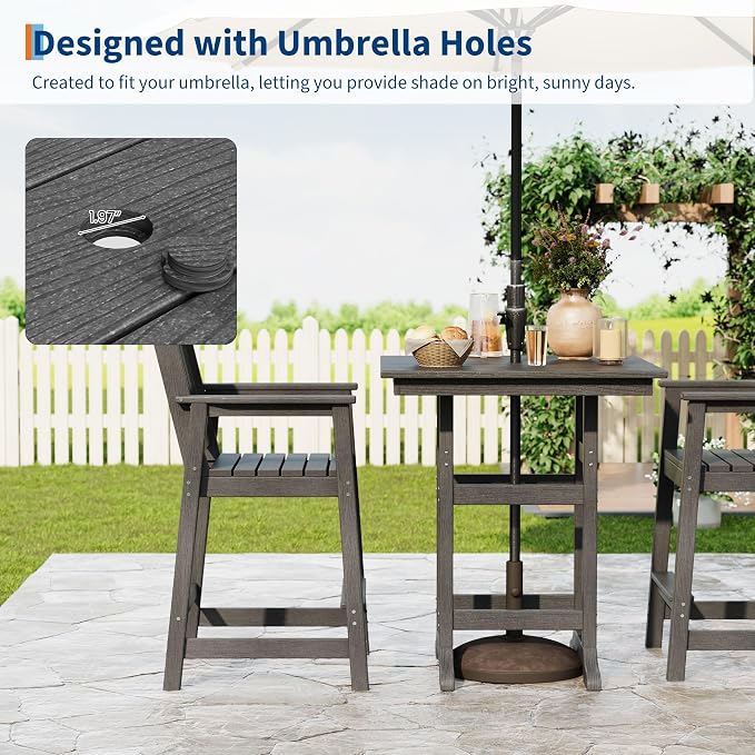 GarveeLife Outdoor Counter Height Bar Dining Table, HDPE Wood Grain Tall Bar Table – 39.6" High Square Pub Table, Cocktail Bistro Table Fits, for Patio, Garden, Poolside, Balcony & Yard (Dark Grey)