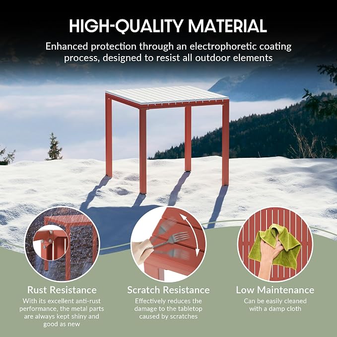 WestinTrends Playa 31.5" Iron Metal Frame Outdoor Square Patio Dining Table, Red