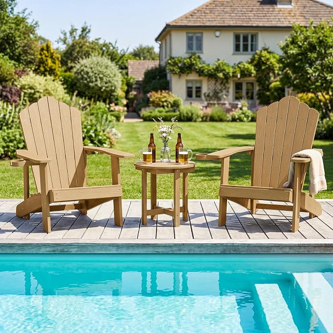 Tangkula Round Outdoor Side Table, Adirondack Side Table with Weather-Resistant, Waterproof Top, Small Outside End Table for Patio Deck Pool Porch, Easy Maintenance (Brown,1)