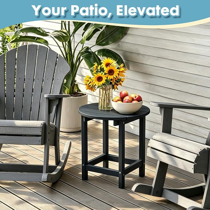 Outdoor Side Table, Adirondack Round 17" Patio Table, Easy Maintenance & Weather Resistant, HDPE End Table for Backyard, Pool, Patio, Porch, Black