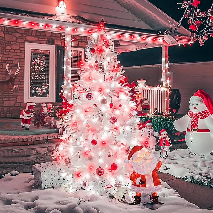 JMEXSUSS 600 LED Red and White Christmas Tree Lights with Remote | String Lights Outdoor Indoor Clear Wire, 168ft Christmas Twinkle Lights Plug in for Tree Birthday Party Christmas Decorations