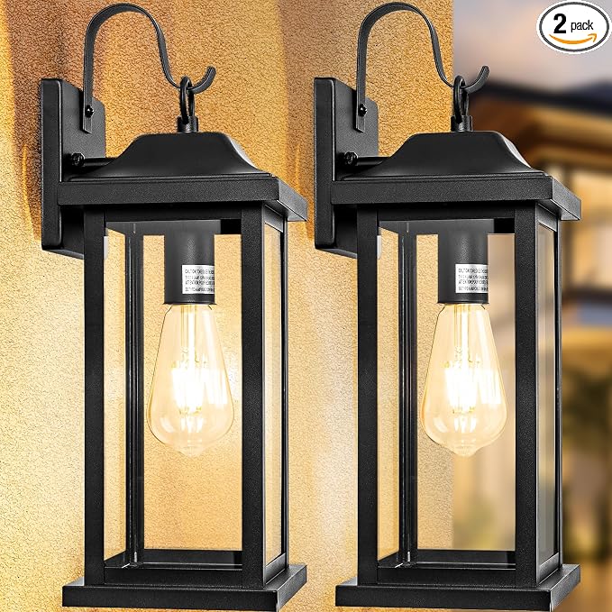 2-Pack Large Outdoor Light Fixtures Porch Lights Exterior Black | 17” Outdoor Sconces Wall Lighting for House Modern, Anti-Rust Waterproof Outside Sconces, Porch Wall Lanterns, ETL List