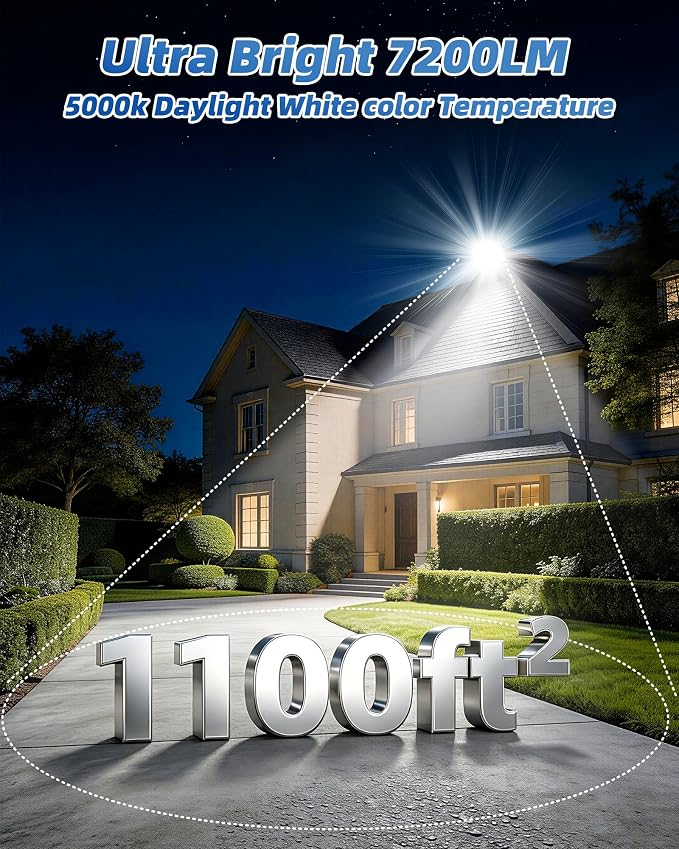 2 Pack 60W LED Flood Light, IP66 Waterproof | 7200LM, 5000K Daylight White, Plug in with 6ft Cord, Outdoor Exterior Lighting, for Yard, Garage, Patio, Backyard