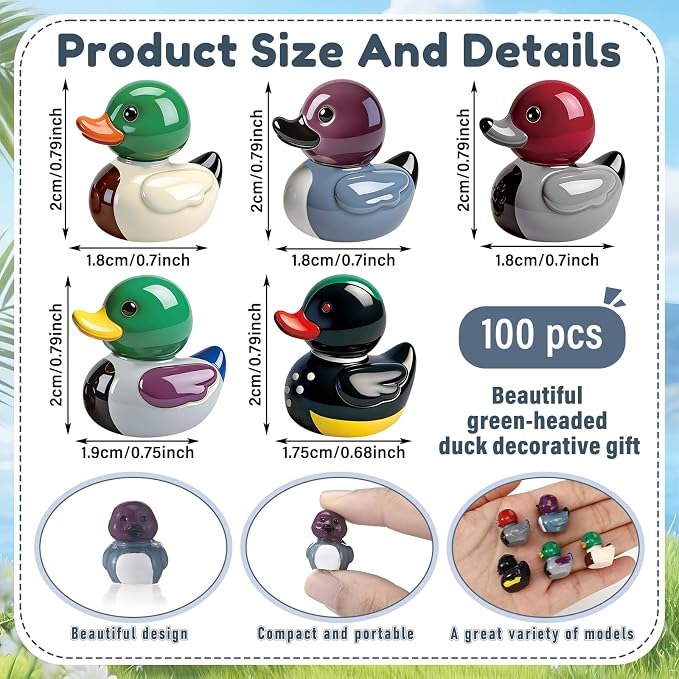 Novabright 100 Pcs Mini Resin Mallard Ducks Tiny Resin Wild Ducks Figures to Hide Small Statue for Nature Birds Lovers Craft Hunting Decoration Potted Birthday Gift Party Supplies