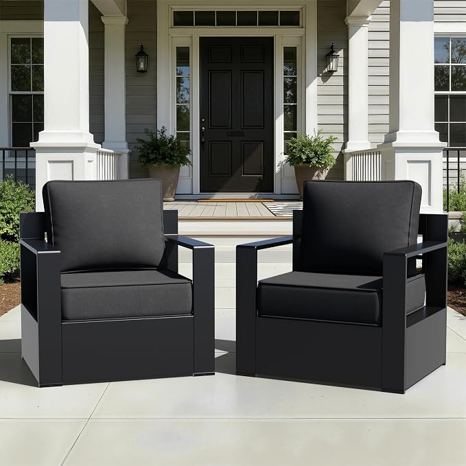 Outdoor Aluminum Furniture, Patio Chairs with 6" Thick Removable Cushions, All-Weather Metal Frame, Deep Setting for Garden, Poolside and Porch