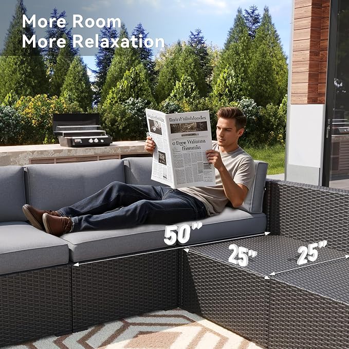 LazySunsets 10 Piece Outdoor Patio Furniture Set with Coffee Table, Outdoor Patio Furniture Sets with 4'' Thicken Cushion, Wicker Rattan Outdoor Conversation Set for Backyard & Garden, Light Grey