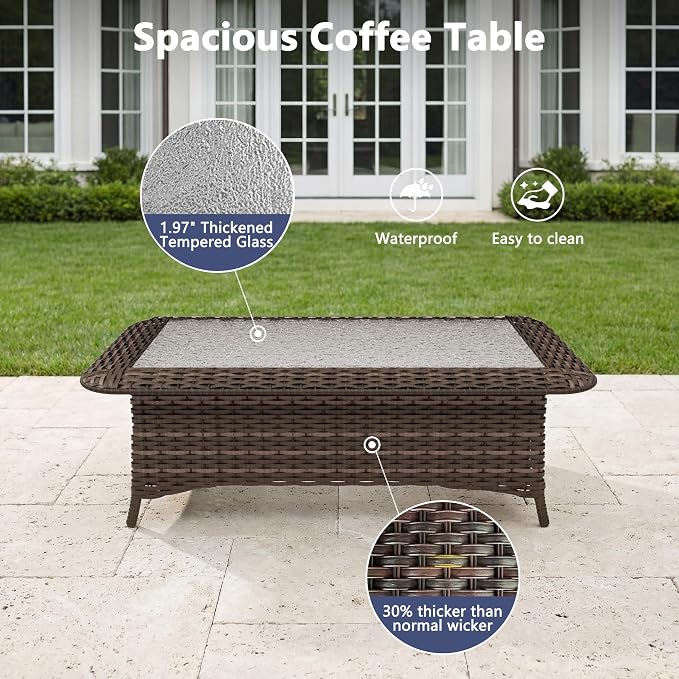 Outdoor Patio Furniture Set,7 Pieces 7 Seats Outdoor Sectional Furniture All Weather Thick PE Rattan Wicker Patio Conversation Set with Ottoman & Coffee Table,Swivel Rocking Chairs Set,Navy Blue