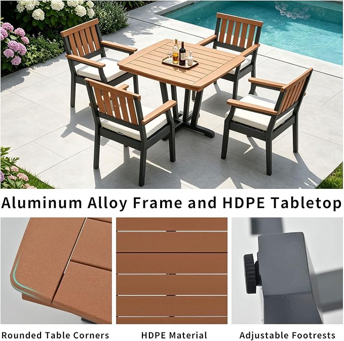 OTSUN Outdoor Dining Chairs, All-Weather HDPE Patio Chairs with Cushion, Suitable Outdoor Dining Table