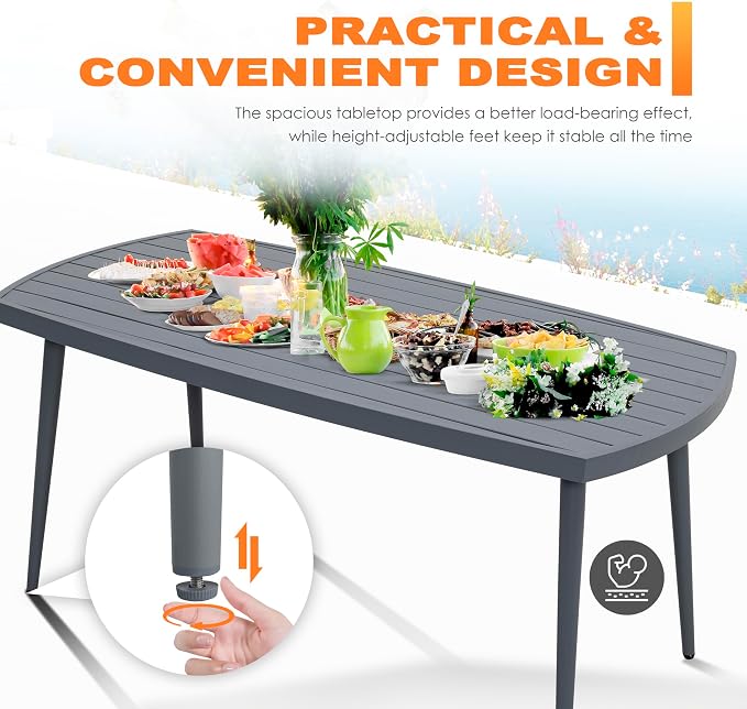 NUU GARDEN Outdoor Dining Table with 1.97" Umbrella Hole, All Weather Outdoor Patio Table, 6-Person Aluminum Rectangle Dining Table, Bistro Table for Garden, Poolside, Backyard, Grey