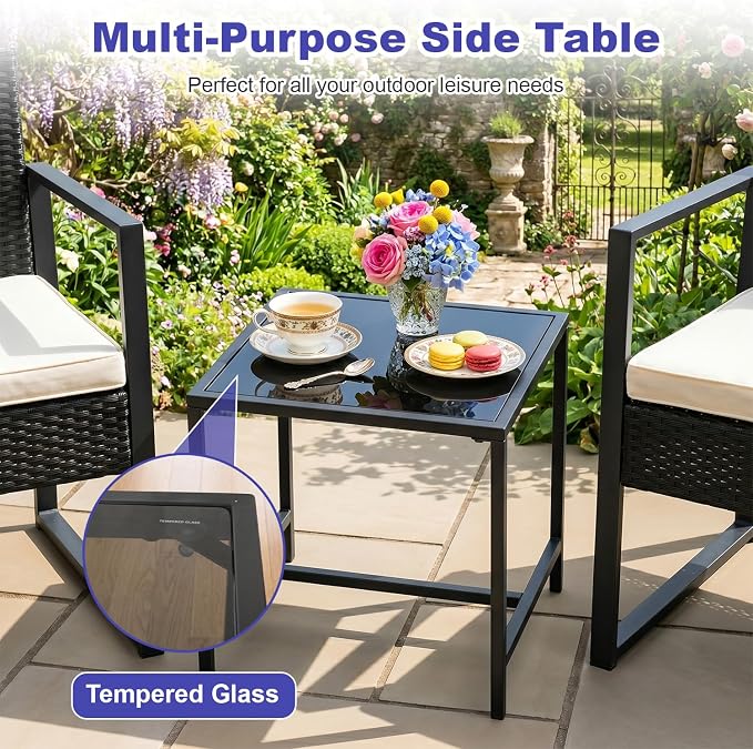 FDW | 3-Piece Patio Furniture Set | Khaki |Outdoor Wicker Furniture with Coffee Table | Modern Rattan Chairs Conversation Set | Outdoor Seating | Weather-Resistant | for Porch, Garden, Lawn
