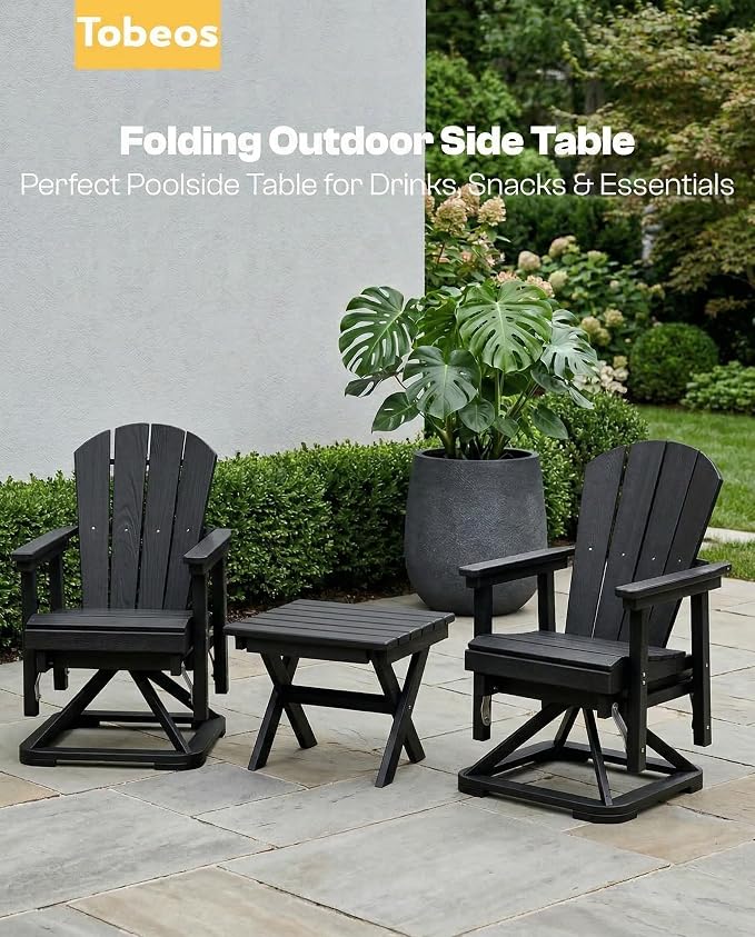 Outdoor Folding Side Table,HDPE Material, Portable Space-Saving Design, Weather-Ready with Authentic Wood-Grain Feel (Black, 1 Table)