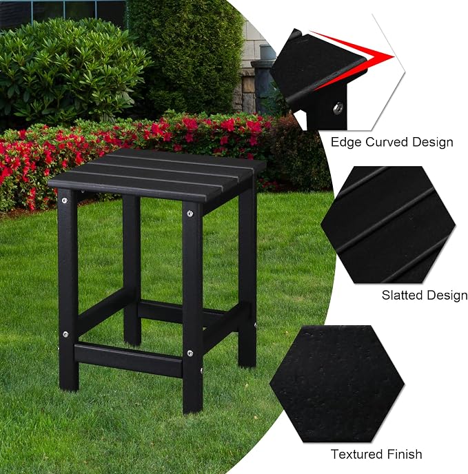 Patio Side Table, Pool Composite Patio Table,HDPE End Tables for Backyard,Pool, Indoor Companion, Easy Maintenance & Weather Resistant (Style 1-Black)