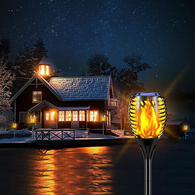 TomCare 8 Pack Solar Lights Outdoor Flickering Flame Solar Torch Lights | Realistic Flame Effect, Charges in 6-8 Hours, 10-12-Hour Runtime, IP65 Waterproof, Auto On/Off for Yard, Patio and Garden
