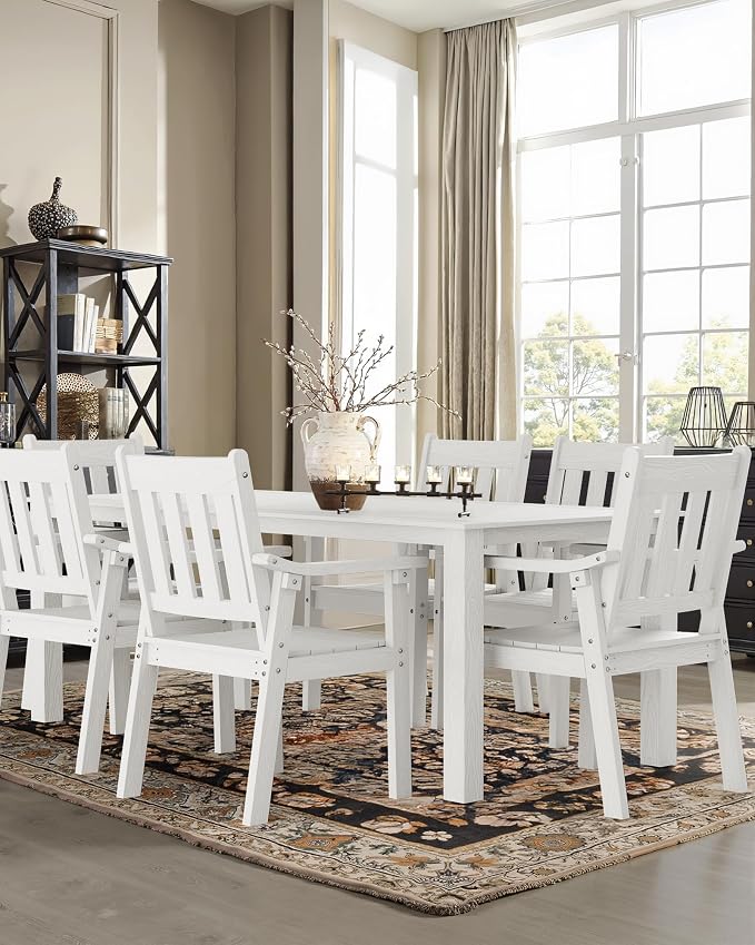 YEFU Outdoor Patio Chairs Set of 2: All Weather Outdoor Dining Chairs with Wide Curved Seat and Backrest - Plastic Patio Chairs for Outside Backyard/Garden/Pool/Porch/Deck 350lbs Capacity White