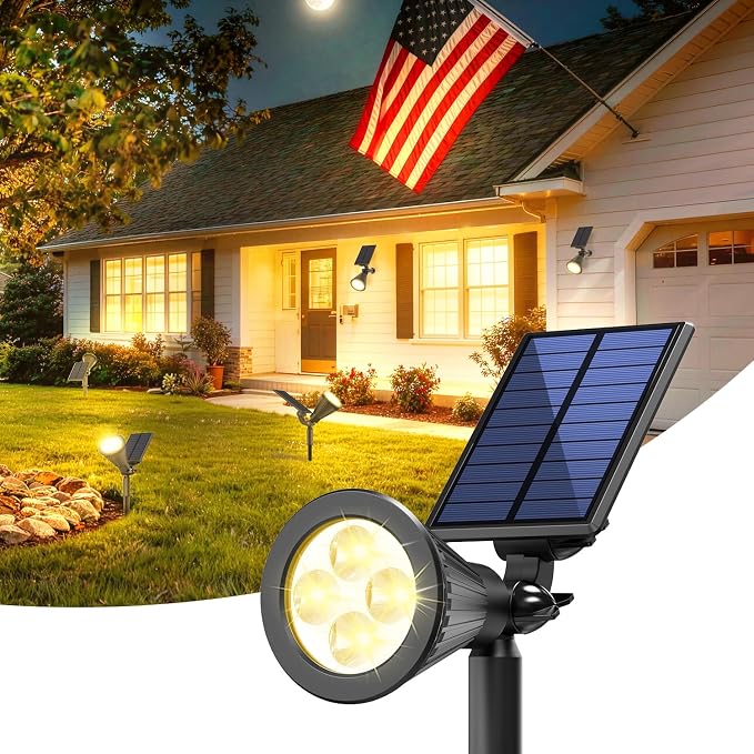 JEJOT 1 Pack Solar Lights Outdoor Waterproof,Warm White Light,2 Lighting Modes,Solar Powered Spotlights for Yard Garden Solar Spot Lights for Flag Landscape Auto On/Off