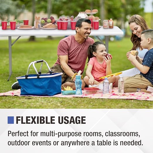 Norwood Commercial Furniture 6' Indoor/Outdoor Folding Training Table, Rectangular Blow-Molded Plastic Folding Training and Event Table, White