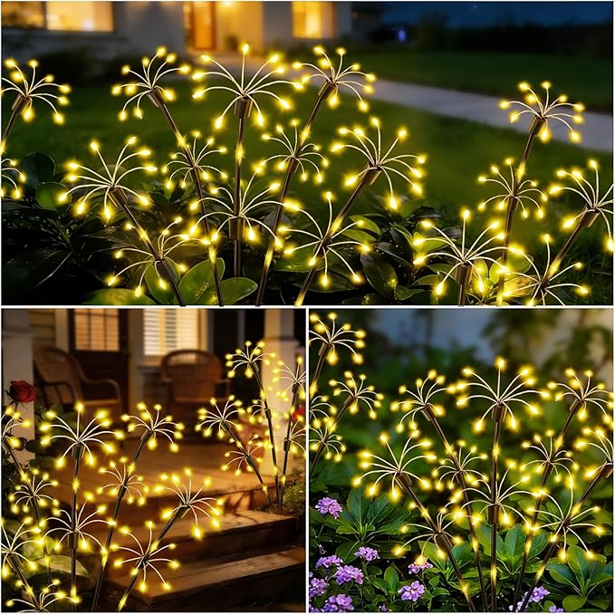 Solar Garden Lights Outdoor, 8 Pack 2-Layer Swaying Fairy Firework Lights | Waterproof Starburst Flower Light, Garden Decor for Yard Patio Pathway Lawn, Gardening Gifts for Women Mom Grandma Christmas