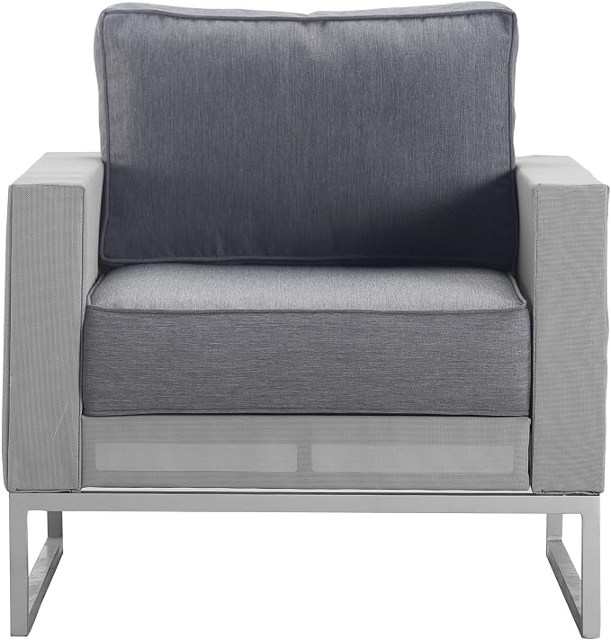 Elle Decor Tropez Outdoor Patio Arm Chair, Modern Mesh Lounge Chair with Cushions and Metal Frame for Patio, Porch, Balcony or Indoor Outdoor Living Space, Gray