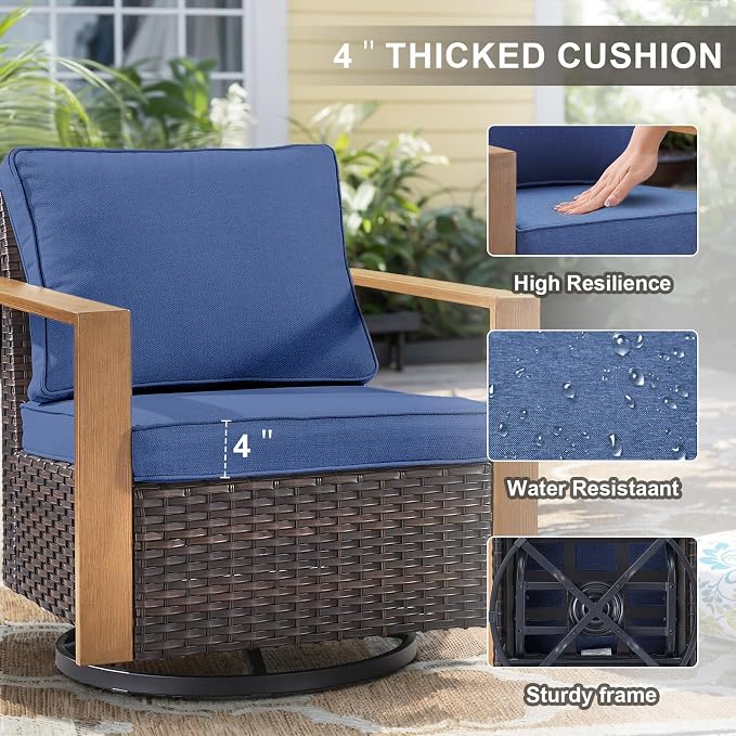 Belord 5 Piece Patio Furniture Set with Swivel Chairs, PE Wicker Patio Sofa Set Outdoor Swivel Rocker Patio Chairs with Anti-Rust Metal Wide Armrests for Deck Backyard Sunroom