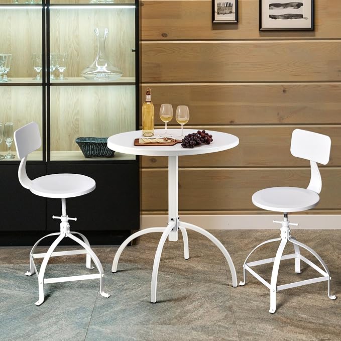 23.6" Premium Steel Patio Dining Table Round Backyard Bistro Table Indoor-Outdoor Furniture Garden Table, Modern Cafe Bar Table, 29.5" Tall
