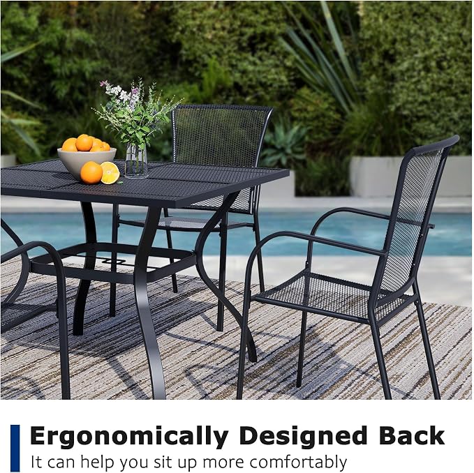 5 Piece Outdoor Dining Set, Patio Table and Chairs Set of 4, 37.5" Black Square Patio Table with 4 Metal Stackable Patio Chairs for Lawn, Garden, Porch