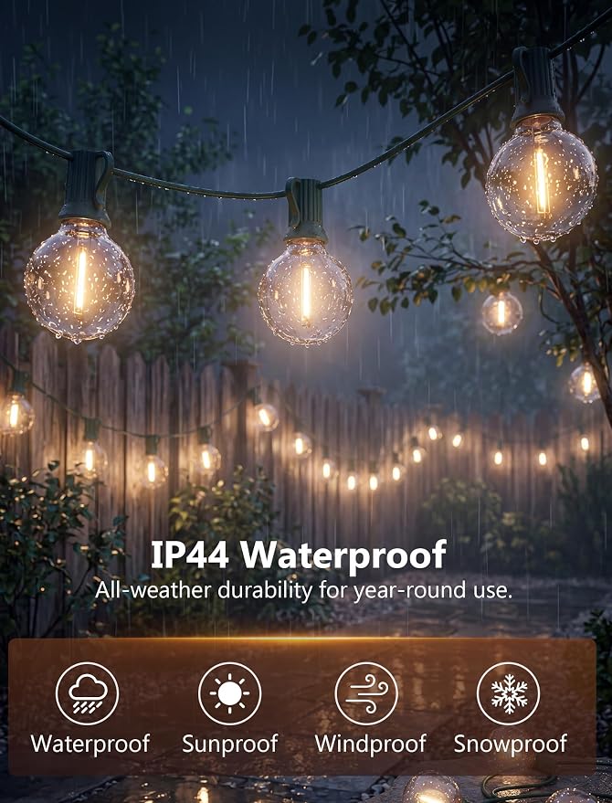 25FT LED Outdoor Christmas String Lights Waterproof, Hanging G40 Globe Patio Lights with 27 LED Shatterproof Warm White Bulbs, Outdoor Christmas Decorations Light for Wedding Party Backyard, Green