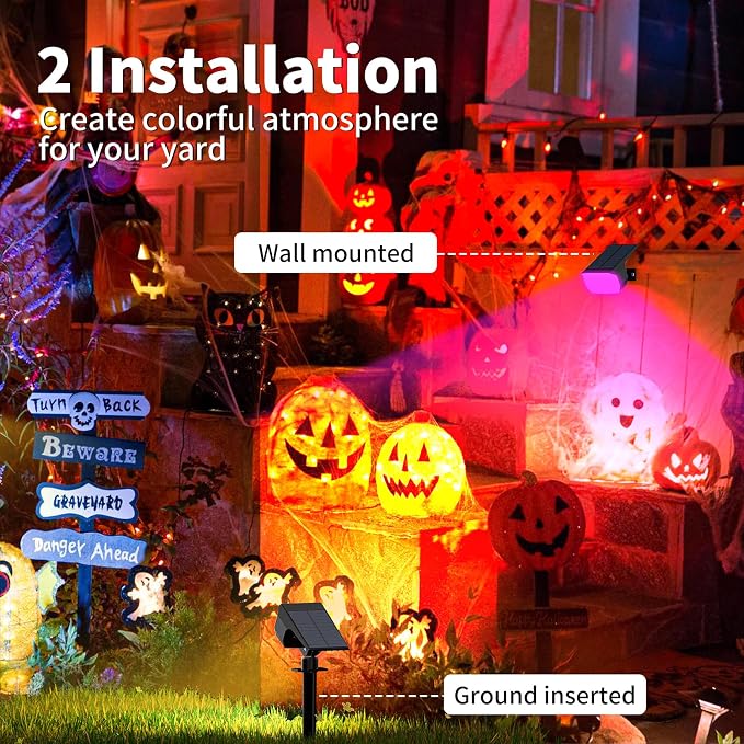 WENATY Solar Spot Lights Outdoor, IP65 Solar Lights Outdoor 2 Pack,RGB | 7 Lighting Modes, Color Changing Solar Landscape Spotlight for Halloween & Christmas Decorations, Yard, Garden, House, Path
