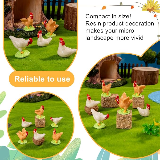 Easter Mini Chicken 60 pcs Mini Resin Chicken Variety Tiny Animals Figures Miniature Little Small Animal Figurines Bulk for Micro Fairy Garden Landscape Accessories Hide Crafts Decor Aquarium