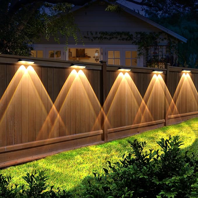 LIANGLOME Solar Fence Lights - 2PK Solar Outdoor Light Warm White/Daylight White/Cold White 3 Modes Deck Lights for Outside, Deck Fences, Stair Railings, Pools and Walls