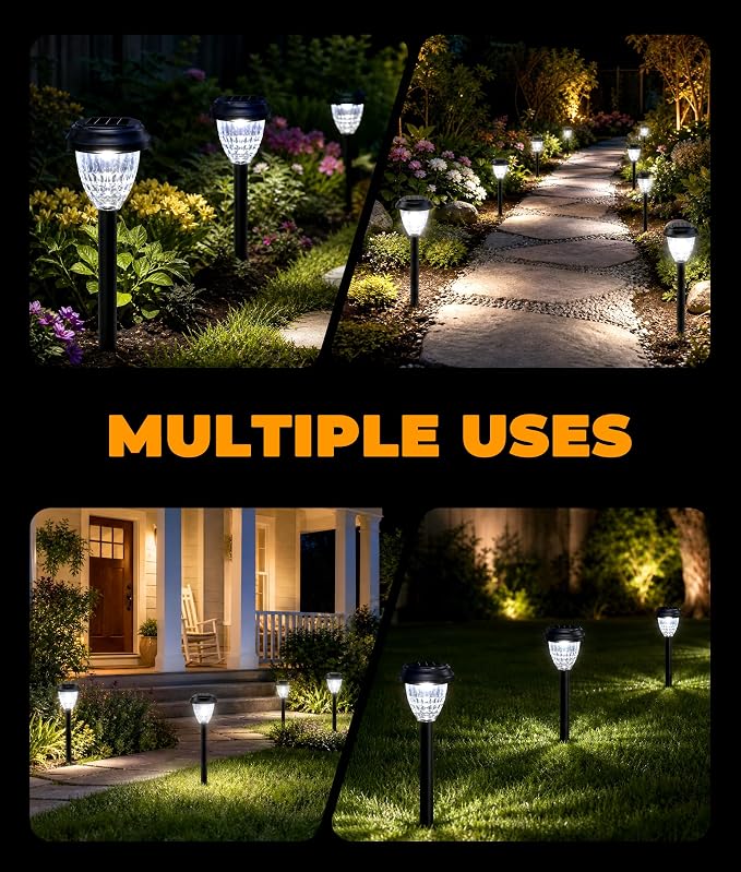 Super Bright Solar Lights Outdoor Waterproof-4 Pack, Dusk to Dawn Up to 12 Hrs Solar Garden Lights Outdoor Pathway Auto On/Off, LED Landscape Decorative Lighting for Walkway Patio Yard Outside