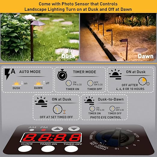 Malibu 600W Low Voltage Transformer Outdoor Landscape Lighting Transformer 120V AC to 12V AC with Sensor and Weather Shield for Garden LED Lighting, Spotlight, Pathway Light, ETL Listed