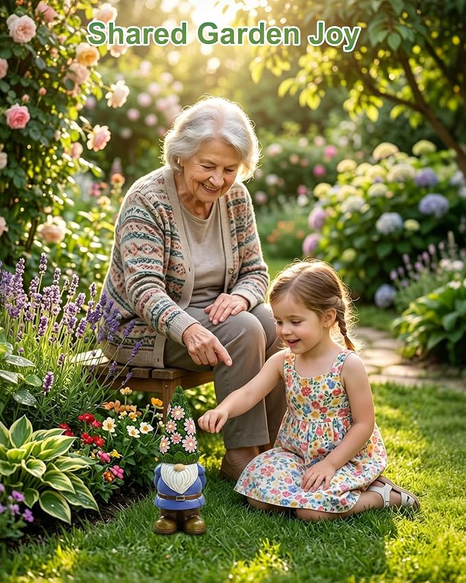 Nacome Solar Garden Outdoor Statues Gnome with Succulent | 7 LED Lights, Lawn Decor Statue for Patio, Balcony, Yard Ornament, Gifts for Mom Grandma Women