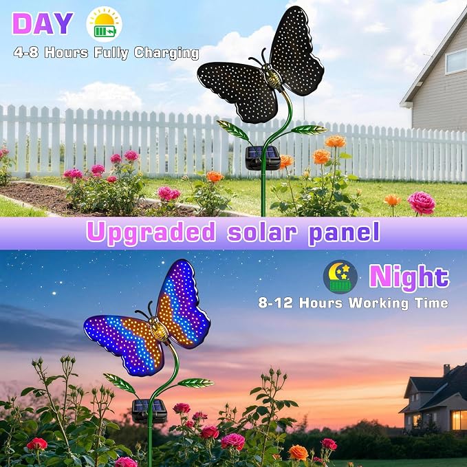 EDOF Solar Butterfly with Sparkling Light-Up Wings Garden Lights Outdoor | Multi-Color Changing Butterfly Decor,Waterproof Decorative Garden Stakes for Yard Porch Patio Lawn,Birthday Gifts Women Mom