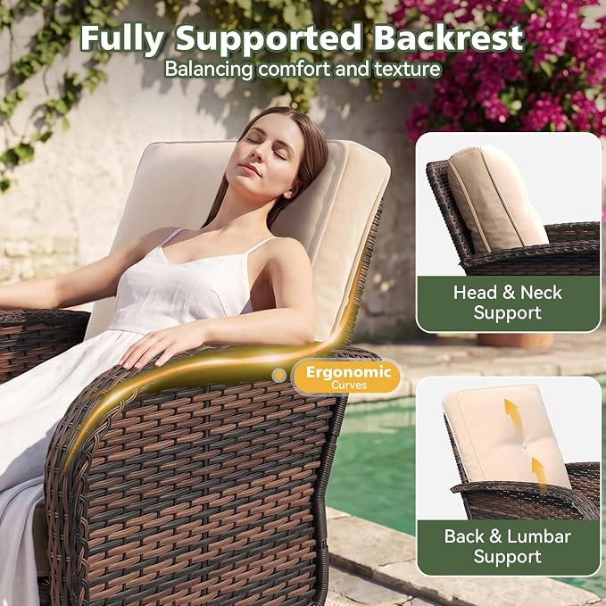Aoxun 13 Piece Outdoor Patio Furniture Set with 44'' Fire Pit Table, Wicker Rattan Outdoor Furniture with High Back Swivel Rocker Chairs, Outdoor Conversation Set with Thick Cushion & Ottoman, Beige