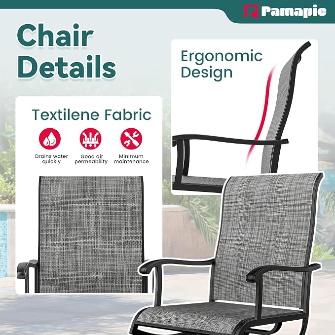 Pamapic 5-Piece Patio Dining Set, Outdoor Dining Set for 4, All-Weather Outdoor Table and Chairs with Textilene 360° Swivel Chairs for Garden, Backyard, Poolside and Deck，Gray