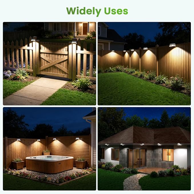 JSOT Outdoor Gutter Light, Bright Solar Fence Lights, Waterproof Lighting for Patio Eaves Pathway Garden Garage Stairs Wall 2 Installations Methods - Cool White, 6 Pack-White lampshade