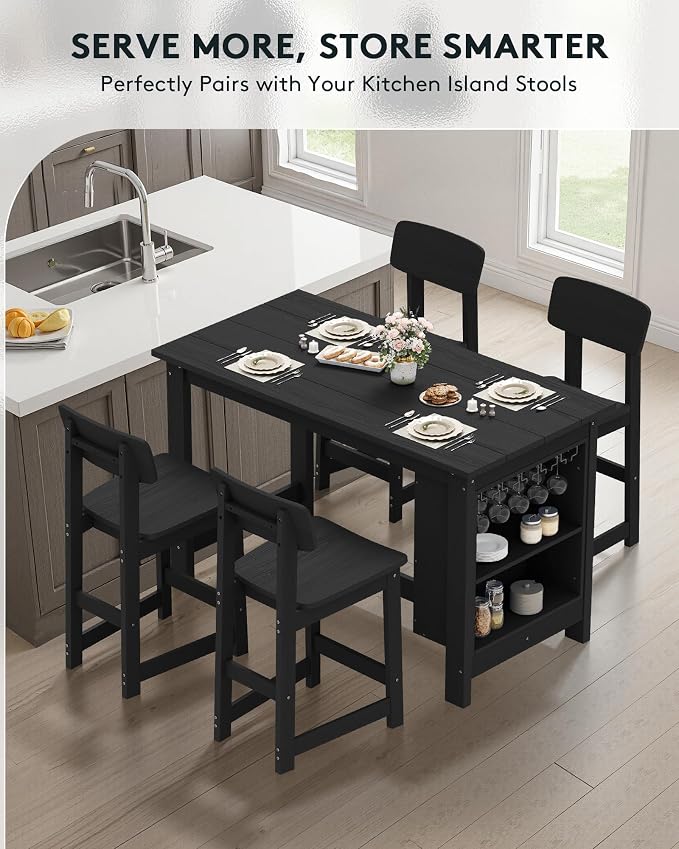 SERWALL Outdoor Bar Table, All Weather HDPE 36" Counter Height Dining Table with Storage and Wine Rack for Patio, Garden, Backyard, Balcony, Poolside, Black