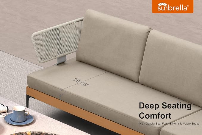 PURPLE LEAF Patio Furniture Set Outdoor Sectional Sofa with Coffee Table Fade-Resistant Cushions Wicker L-Shaped 5 Pieces Aluminum Convertible Daybed for Balcony Yard Garden Poolside, Taupe