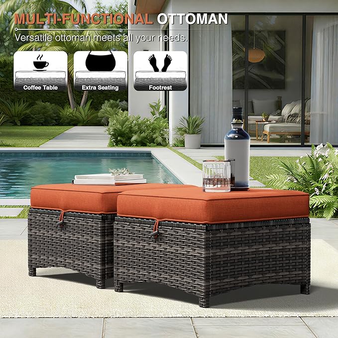 Joyside 5 Piece Wicker Patio Furniture Set, Rattan Patio Chairs with High Back, Deep Seating, Wide Armrest, Thickened Cushions, Outdoor Furniture for Deck, Porch Use