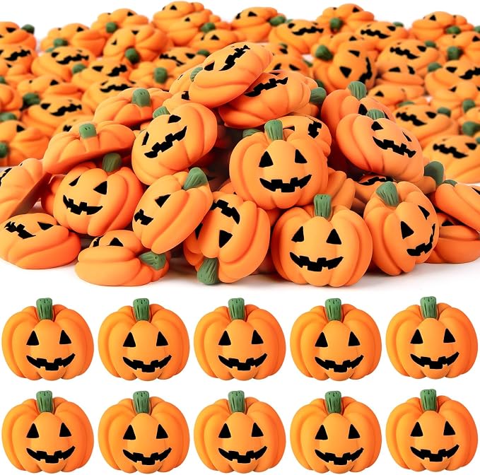 60 Pcs Halloween Resin Charms Pumpkin, DIY Mini Flatback Charms Pumpkin | Grimace Smile Pumpkins Miniature for Halloween Meeting, Phone Case, Fridge Table Decoration