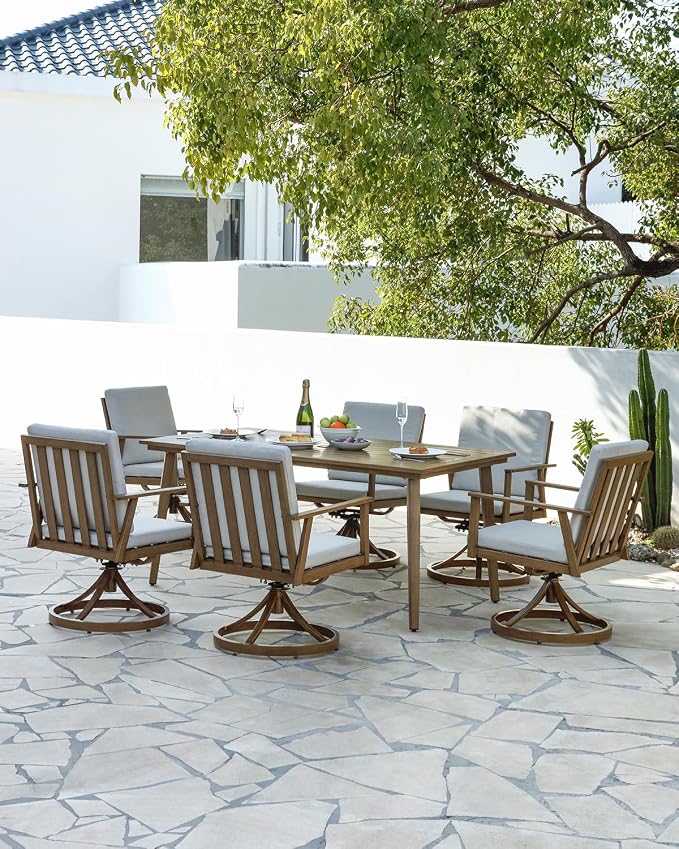 Outdoor Swivel Patio Dining Chair Set of 2, Never-Rust Outdoor Aluminum Patio Swivel Chairs with Cushions, Patio Dining Furniture Chairs Set for Garden, Backyard, Porch, Lawn, Teak