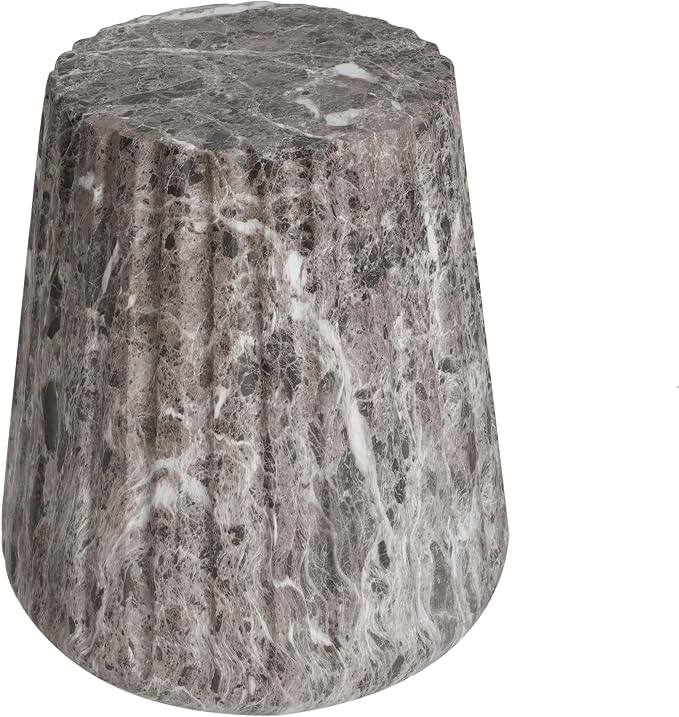 Round Outdoor Side Table, Modern MGO Concrete End Table with Faux Stone Finish, Patio Fluted Side Table for Living Room Garden Balcony,Fully Assembled,Grey Brown