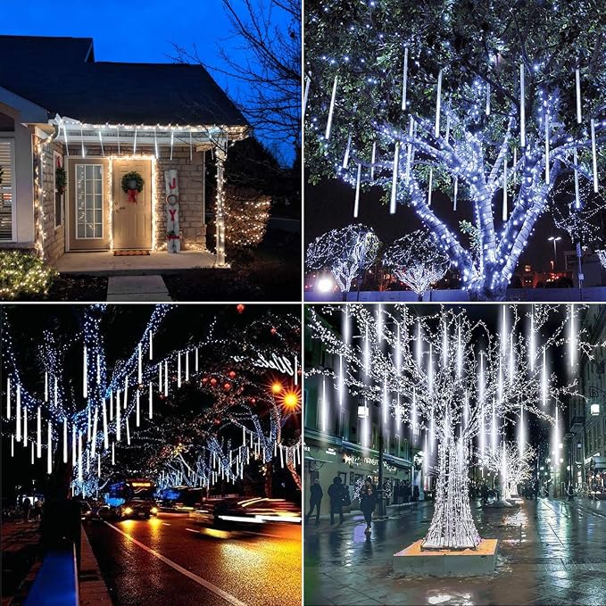 Brightown Christmas Lights Outdoor, 16 Inch 10 Tube 360 LED Icicle Lights | Connectable Meteor Shower Light Outdoor, Hanging Falling Rain Light for Tree Outside Holiday Xmas Decoration, White