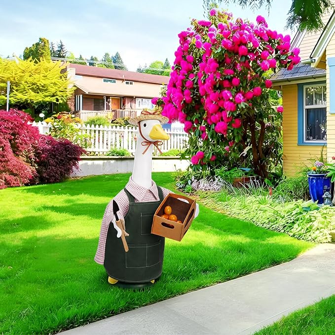 Sower Farmhouse Porch Goose Outfits Gardener 23 Inch Goose Clothes with Hat Basket Shovel Cute Geese Statue Costume for Spring Holiday Outdoor Garden Lawn Yard Patio Decor