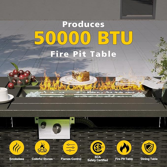 Aoxun Patio Furniture Set with Fire Pit Table, 8 Piece Outdoor Sectional Sofas, Wicker Rattan Outdoor Furniture with Thickened Cushion for Backyard, Garden Beige