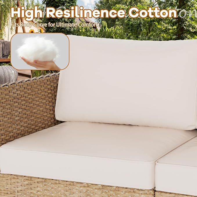7-Piece Patio Furniture Set,Outdoor Wicker Patio Conversation Set | Waterproof Cushion, For Garden, Balcony, Porch & Courtyard, Modular Conversation Set Sectional Sofa, Coffee Table