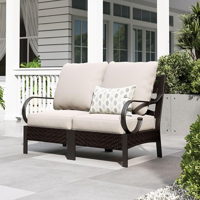 Sophia & William 2 Pieces Patio Furniture Sets, All-Weather Outdoor Sectional Armless Sofa (Beige)