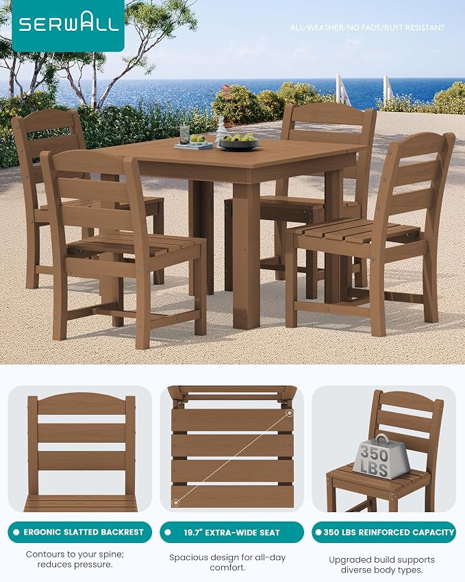SERWALL HDPE Outdoor Square Dining Set for 4 | with Armless Chair Seat
