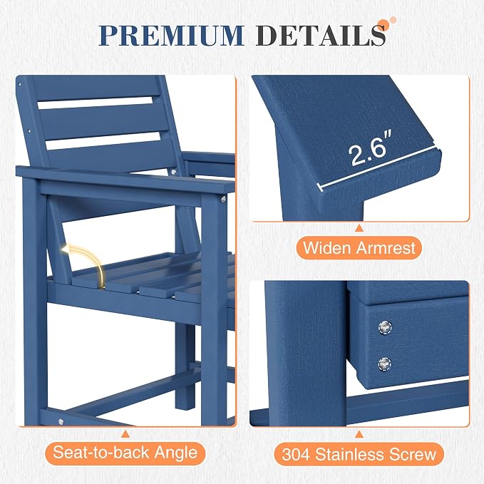 UDPATIO HDPE Patio Dining Chairs of 4, Heavy Duty Extra-Wide Outdoor Chairs with 360 lb Load Capacity, Easy to Assembly, All-Weather Seating for Patio, Pool, Garden, Backyard